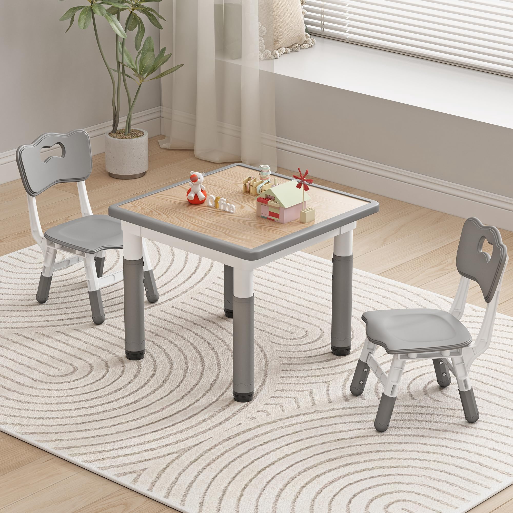 Childrens Table and Chair Set, Height Adjustable Kids Desk for Toddlers ...