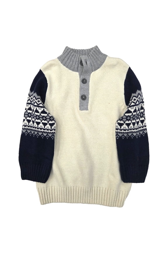 Childrens The Place Toddler Boys Beige & Blue Quarter Button Front Sweater 2T