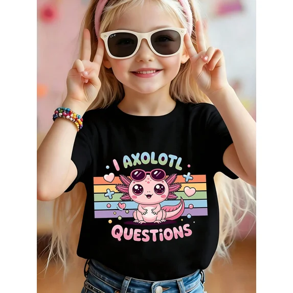 Childrens Wear Axolotl Questions Graphic T Shirt For Kids Girls Boys Cute Funny Summer Birthday Gift Unisex Short Sleeve Cotton Tee