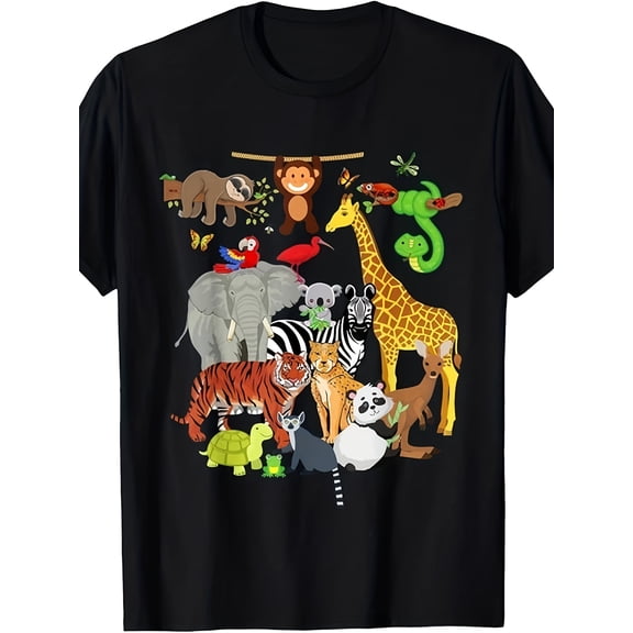 Childrens Wear Cute Jungle Animals Graphic T Shirt For Kids Boys Girls Funny Safari Zoo Lover Gift Unisex Short Sleeve Cotton Tee