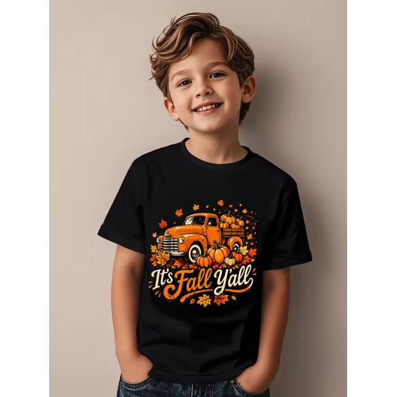 Childrens Wear Fall Pumpkin Truck Graphic T Shirt For Kids Boys Girls Cute Funny Autumn Halloween Gift Unisex Short Sleeve Cotton Tee
