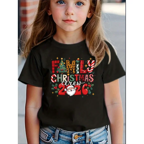 Childrens Wear Family Christmas Crew 2026 Graphic Unisex Short Sleeve Cotton Tee For Kids Cute Funny Holiday Gift