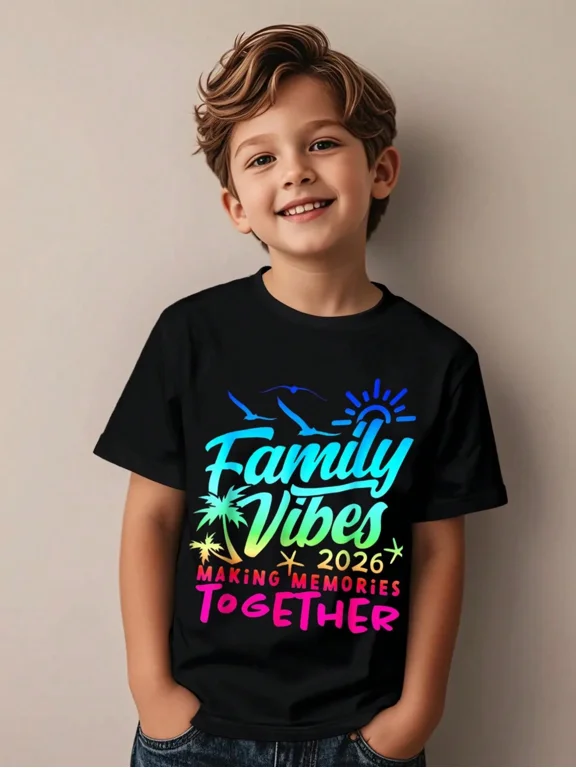 Childrens Wear Family Vibes 2026 Making Memories Together Graphic Unisex Short Sleeve Cotton Tee For Boys And Girls Cute Style Summer Vacation Gift