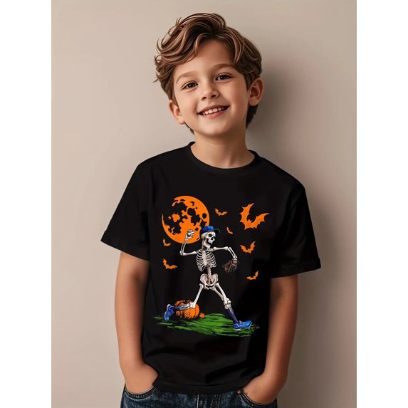 Childrens Wear Halloween Skeleton Soccer Player Graphic Tee For Boys Girls Funny Cute Holiday Gift Unisex Short Sleeve Cotton Tee