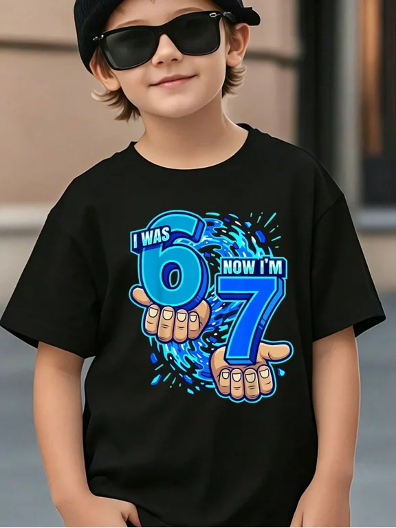 Childrens Wear I Was 6 Now Im 7 Graphic T Shirt For Boys Girls Funny Birthday Gift Unisex Short Sleeve Cotton Tee