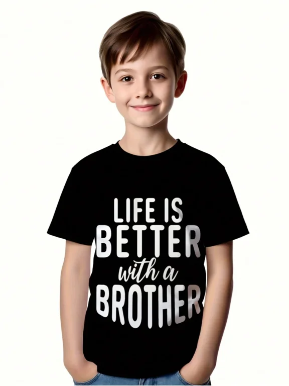 Childrens Wear Life Is Better With A Brother Graphic Tee For Boys Girls Funny Sibling Gift Unisex Short Sleeve Cotton Tee
