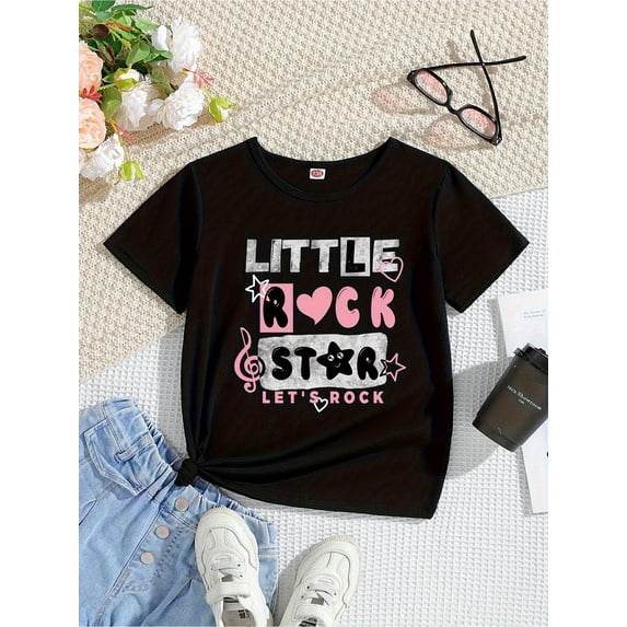 Childrens Wear Little Rock Star Graphic Tee For Kids Funny Cute Style Casual Play Unisex Short Sleeve Cotton Tee