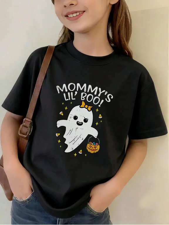 Childrens Wear Mommys Lil Boo Ghost Graphic T Shirt For Kids Cute Funny Halloween Gift Unisex Short Sleeve Cotton Tee