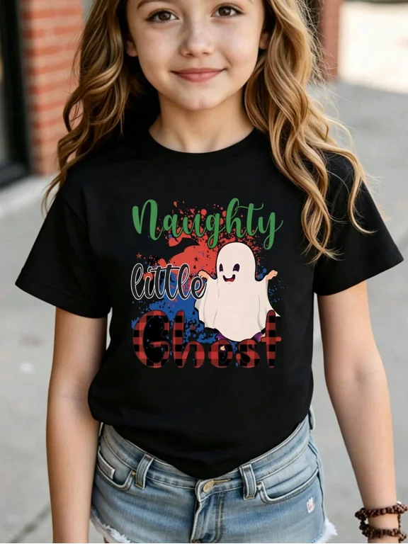 Childrens Wear Naughty Little Ghost Graphic T Shirt For Kids Funny Cute Style Halloween Gift Unisex Short Sleeve Cotton Tee