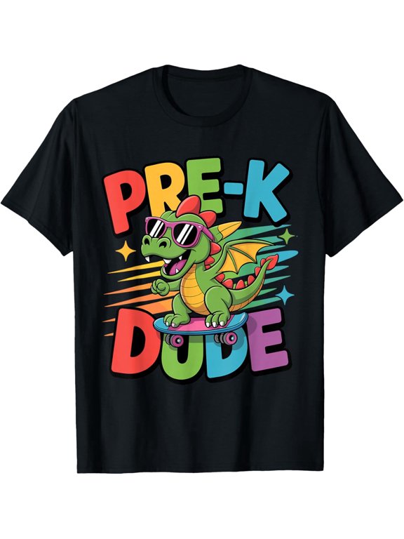Childrens Wear Pre K Dude Skateboarding Dragon Graphic T Shirt For Preschool Kids Funny Cute Style Back To School Gift Unisex Short Sleeve Cotton Tee