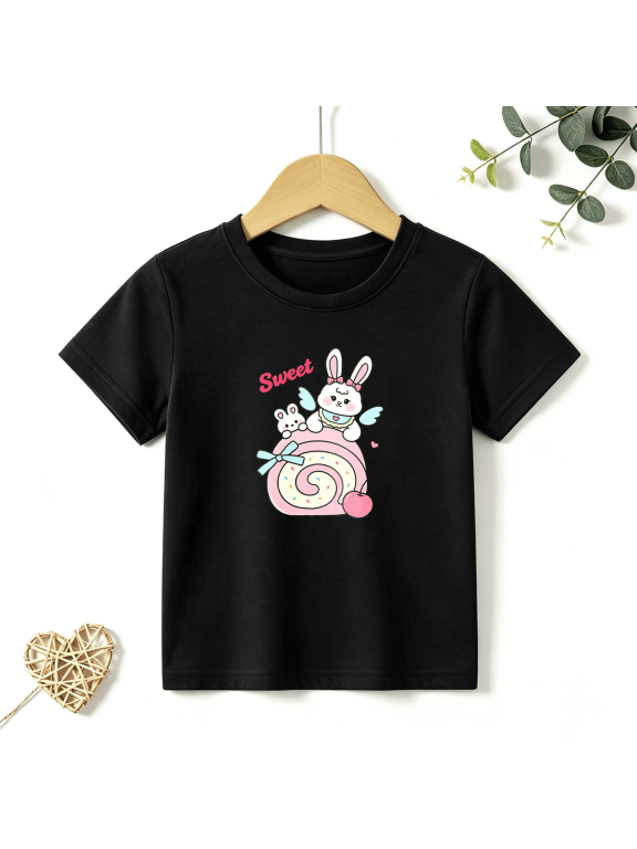 Childrens Wear Sweet Bunny Candy Roll Graphic T Shirt For Kids Cute Style Birthday Gift Unisex Short Sleeve Cotton Tee