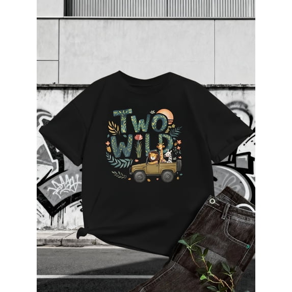 Childrens Wear Two Wild Safari Animals Graphic T Shirt For Boys Girls Cute Funny 2Nd Birthday Gift Unisex Short Sleeve Cotton Tee