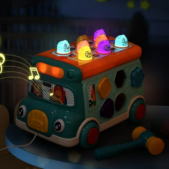Childrens Whac A Mole Arcade Game Bus Whacking Toy Bilingual English Chinese Push Pull with Sound Light Storage