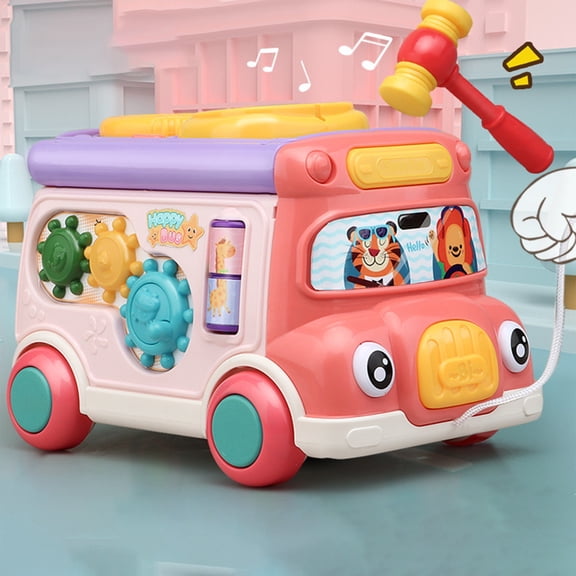 Childrens Whac A Mole Arcade Game Bus Whacking Toy Bilingual English Chinese Push Pull with Sound Light Storage