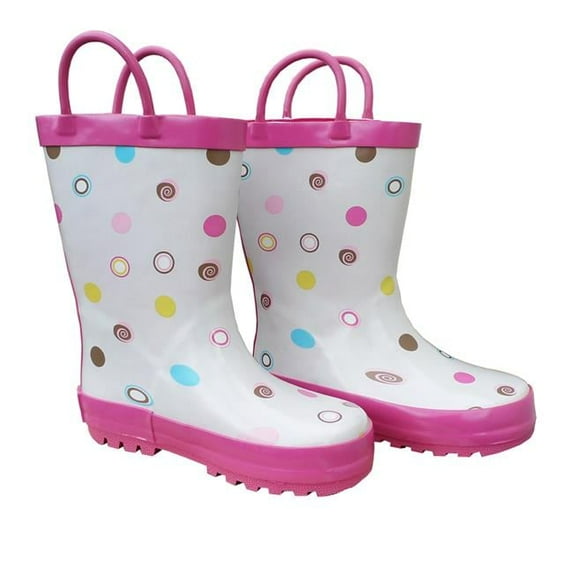 Childrens White Polka Dots Deluxe Rain Boot - Size 9