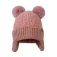 thumbnail image 1 of Childrens Winter Hats Knit Winter Beanie Hats with Double Pom Ear Flaps Cap Soft Warm Winter Knit Cap for Girls, 1 of 3