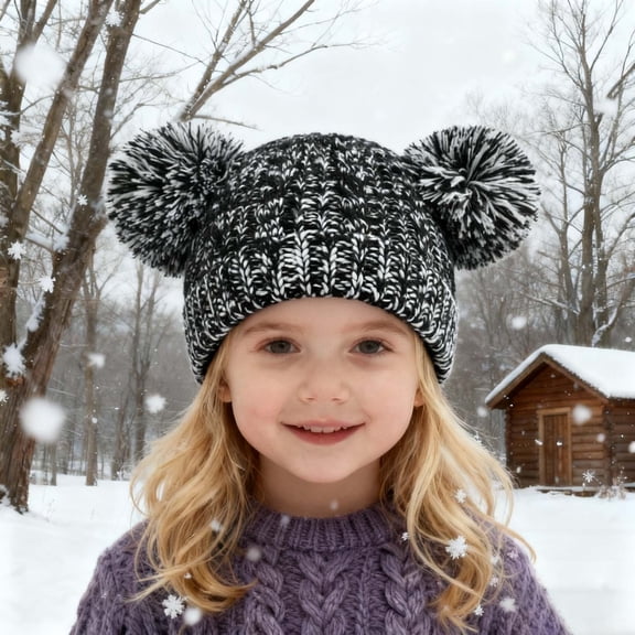 Childrens Winter Hats Knit Winter Beanie Hats with Double Pom Warm Lined Hat for 3-8 Years Boys
