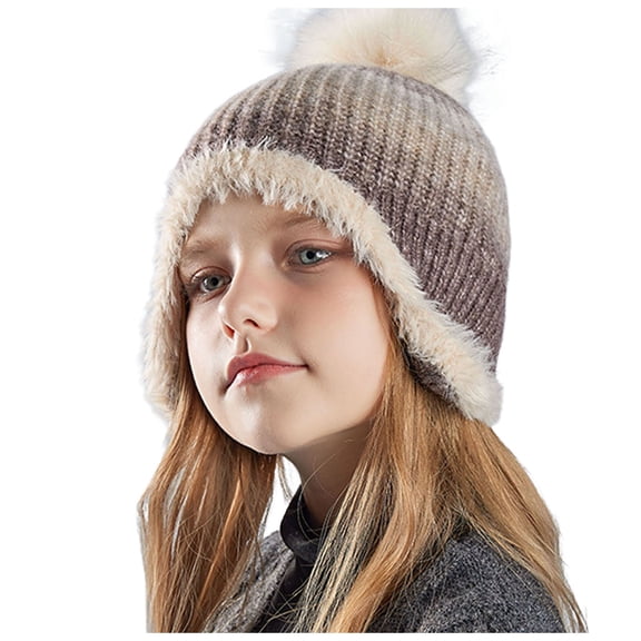 Childrens Winter Hats Knitted Winter Beanie Hat with Pompom Ear Flaps Cap Warm Lined Knit Soft Cap for Boys Girls