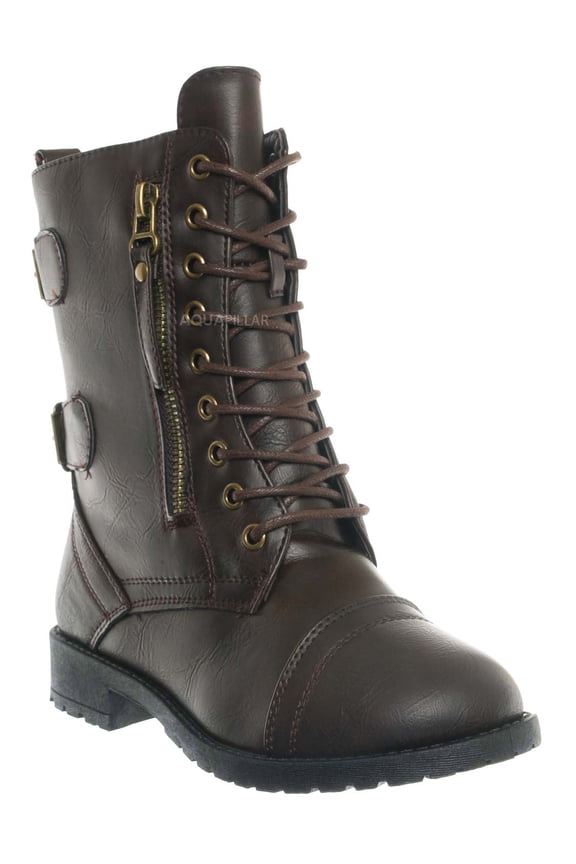 Childrens Zip Up Combat Boot - Boy Girl Calf High Shoe