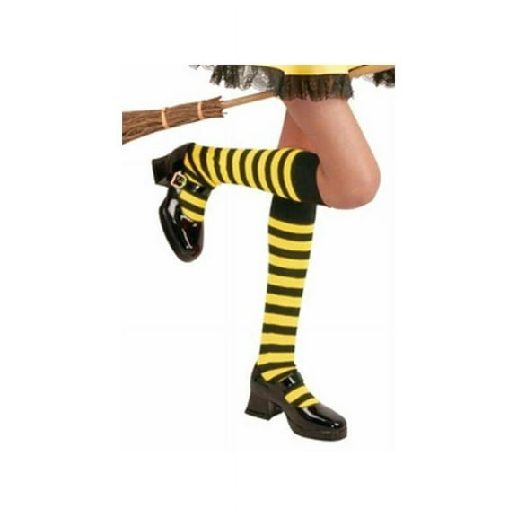 Childs Black & Yellow Knee High Striped Socks