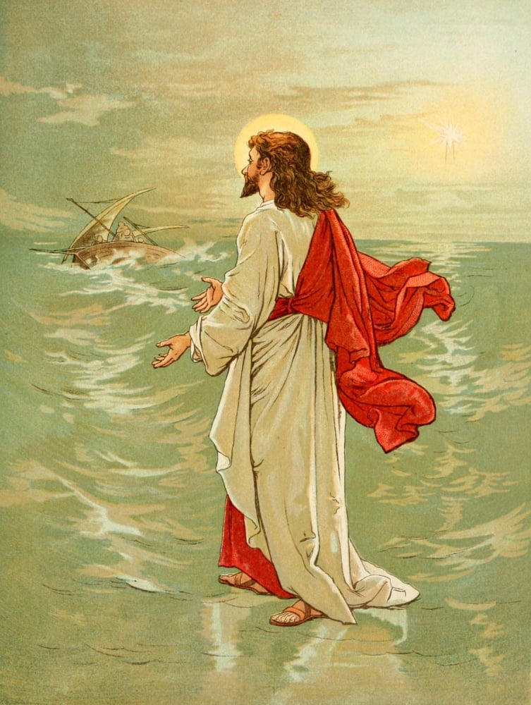 Childs Life of Christ 1898 Jesus walking on water Canvas Art - Mary Lathbury (24 x 36)