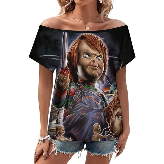 Childs Play 2 Chucky Women's T Shirt Short Sleeve Off Shoulder Tee Shirt Tops 3D Printing Summer Soft Comfortable T-Shirt