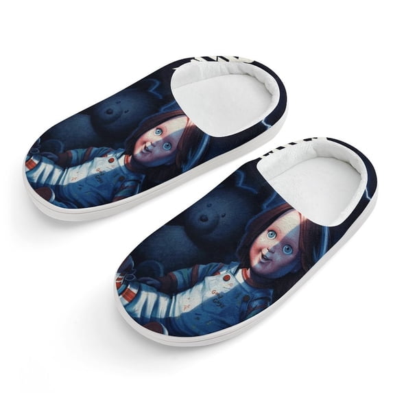Childs Play Chucky Horror Cotton Slippers For Kids Winter Warm Soft Plush Slippers with Rubber Sole Non-Slip Indoor Outdoor Slip on Shoes For Teen Boys Girls Children