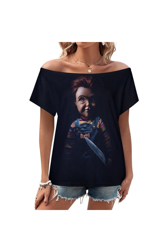 Childs Play Chucky Women's T Shirt Short Sleeve Off Shoulder Tee Shirt Tops 3D Printing Summer Soft Comfortable T-Shirt