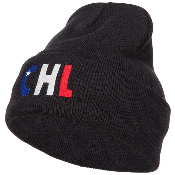 Chile CHL Flag Embroidered Long Beanie - Black OSFM