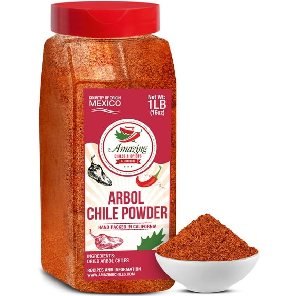 Chile De Arbol Dried Red Chili Pepper Powder 1LB (16oz) - Ground Peppers For Authentic Mexican Cuisine by Amazing Chiles & Spices