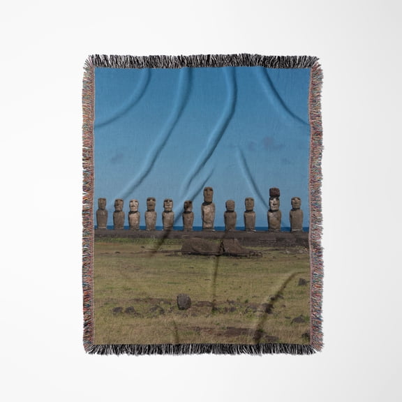 Chile, Easter Island, Hanga Nui. Rapa Nui Np, Tonariki, Moai Statue, Woven Blanket