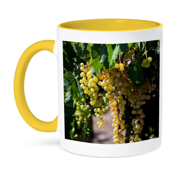 3dRose, Chile, Elqui Valley, El Tambo, vineyard with grapes., 15oz Two-Tone Yellow Mug