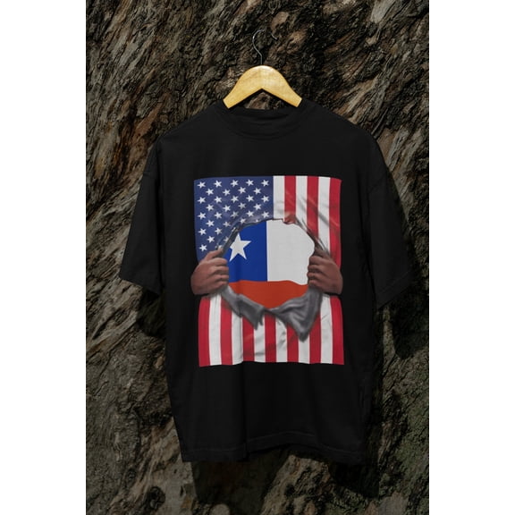 Chile Flag USA Flag Pride T-shirt | Chilean American Flag Rip 4th Of July | Funny Viral Latino Tees | Unisex - 4 Colors