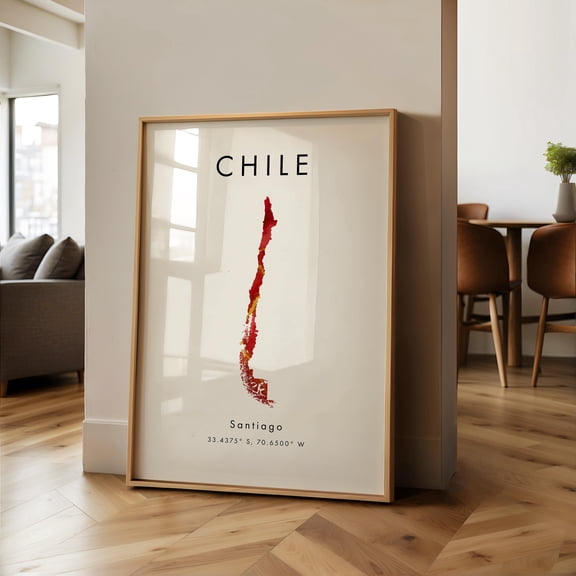Chile Map PRINTED Poster Red and Gold South America Wall Art Print Home Decor Geography Map Gift Wallpaper