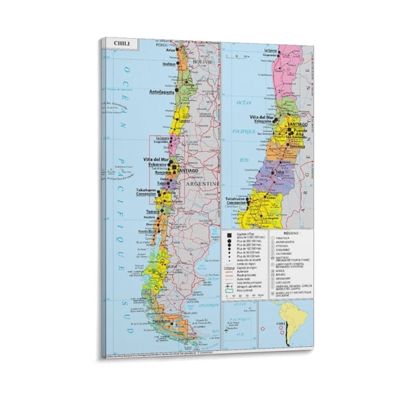 Chile Map Poster Gifts Canvas Painting Poster Wall Art Decorative Picture Prints Modern Decor 24x36inch(60x90cm)