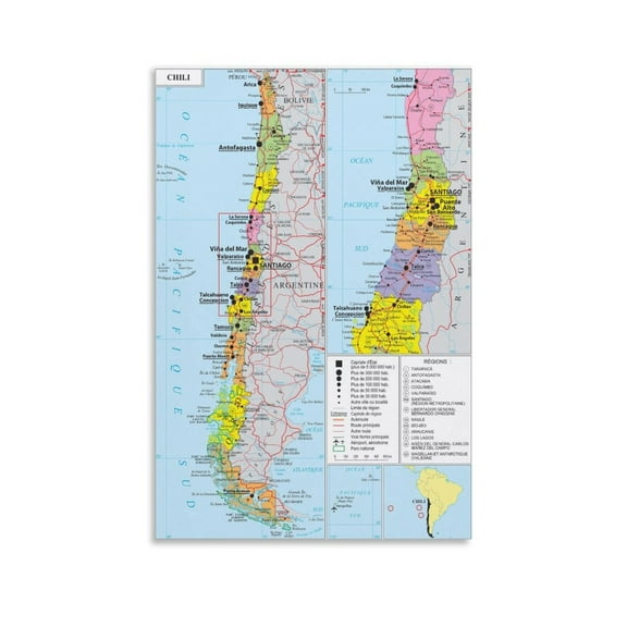 Chile Map Posters Canvas Wall Art Poster Decorative Bedroom Modern Home Print Picture Artworks Posters 12x18inch(30x45cm)