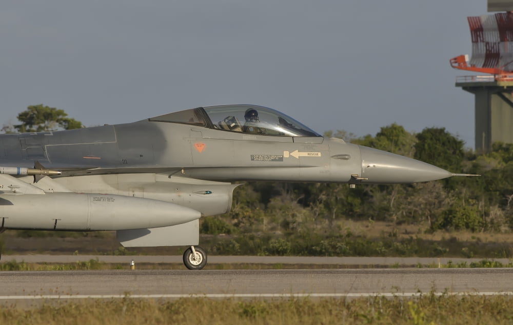 Chilean Air Force F-16 at Natal Air Force Base Brazil Canvas Art - Giovanni CollaStocktrek Images (18 x 11)