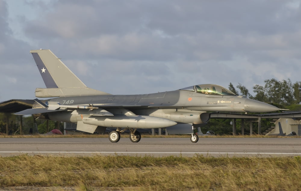 Chilean Air Force F-16 at Natal Air Force Base Brazil Canvas Art - Giovanni CollaStocktrek Images (35 x 22)