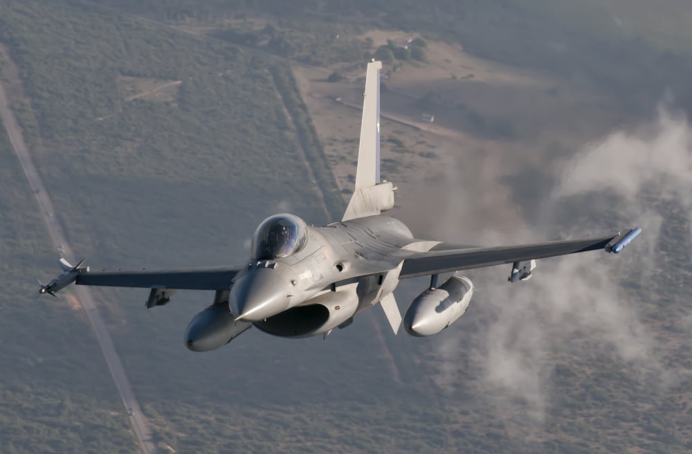 Chilean Air Force F-16 in the air over Brazil Canvas Art - Giovanni CollaStocktrek Images (35 x 23)