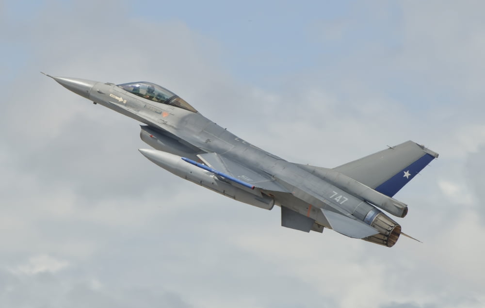 Chilean Air Force F-16 taking off from Natal Air Force Base Brazil Canvas Art - Giovanni CollaStocktrek Images (18 x 11)