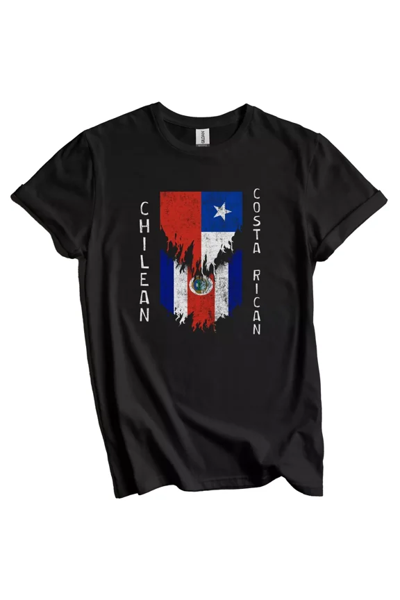 Chilean Costa Rican Flags Ripped Torn Chile Costa Rica T-Shirt Gift For Men Women Unisex Tee, Vintage Birthday Gift