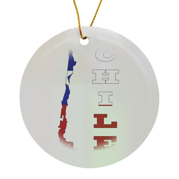3drose, Chilean Flag in the Map and Letters of Chile, Circle Porcelain Ornament