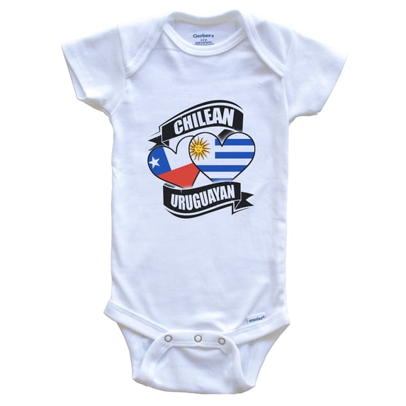 Chilean Uruguayan Hearts Chile Uruguay Flags Baby Bodysuit, 6-9 Months White