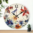 thumbnail image 1 of Chilfamy 10 Inch Round Wooden Wall Clock Flowers Dragonflies Watercolor 10x10in, 1 of 8