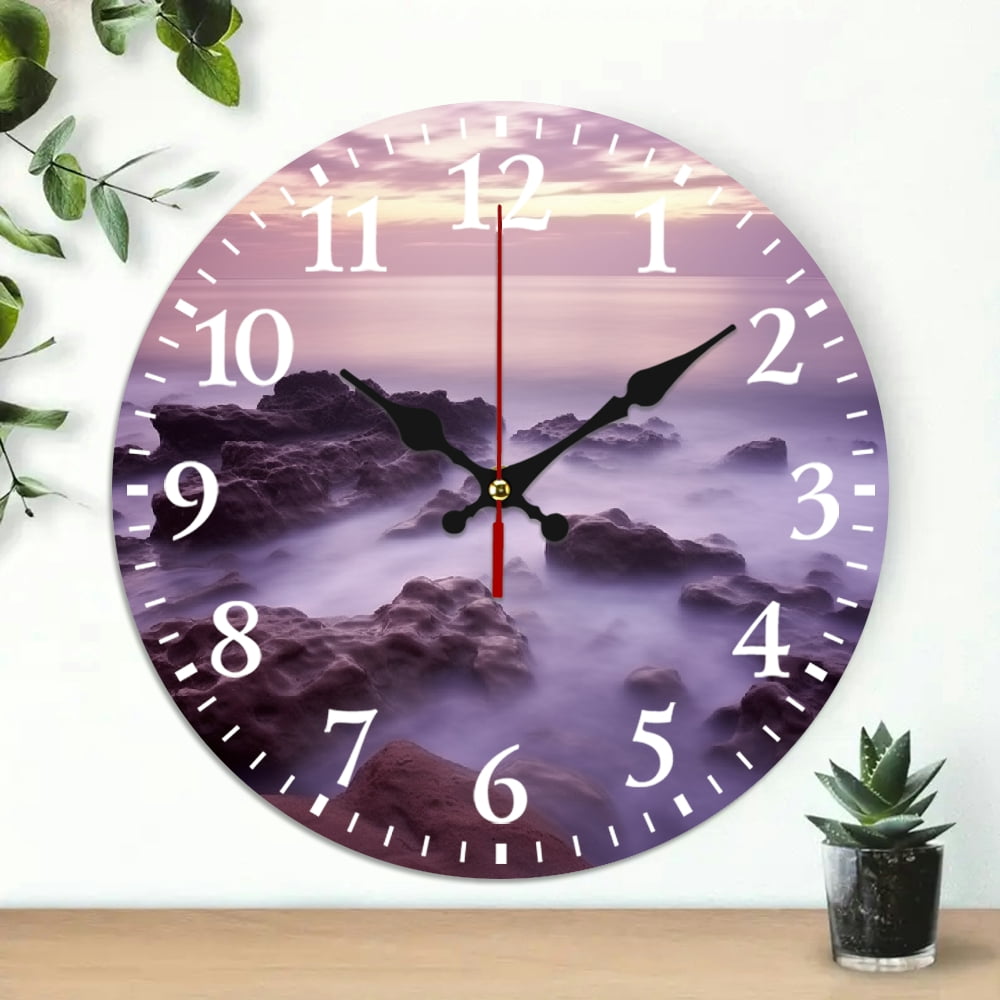 Chilfamy 10 Inch Wall Clock Rocky Beach Foamy Water Purple Sky 10x10in ...