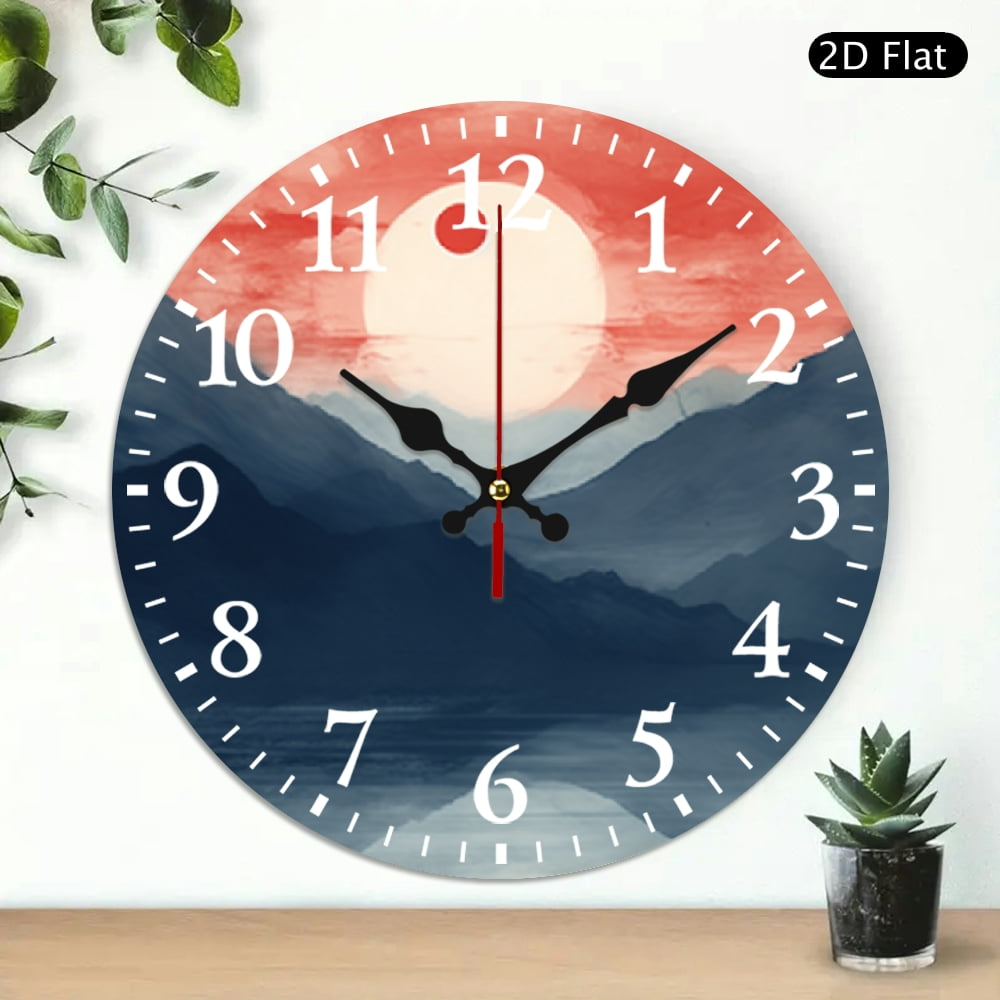 Chilfamy 10 Inch Wooden Wall Clock Red Ball Sky Mountain Print Wall Art ...