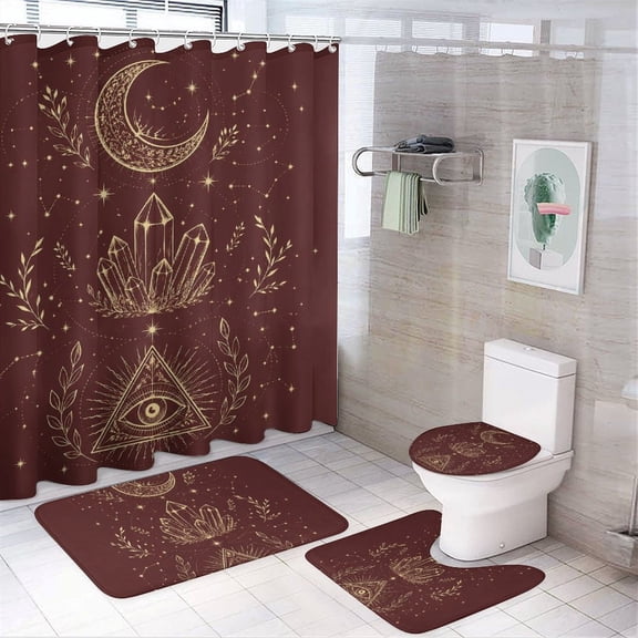Chilfamy 4PCS Crystal Eye Alchemy Waterproof Shower Curtain Sets with Hooks,Bathroom Sets with Non-Slip Rugs,Toilet Lid Cover and Bath Mat