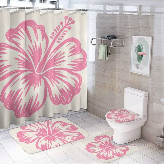 Chilfamy 4PCS Pineapple And Dragon Fruit Pattern Waterproof Shower Curtain Sets with Hooks,Bathroom Sets with Non-Slip Rugs,Toilet Lid Cover and Bath Mat