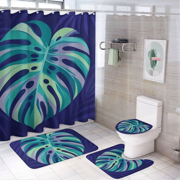 Chilfamy 4PCS Stylized Monstera Leaf On Purple Waterproof Shower ...