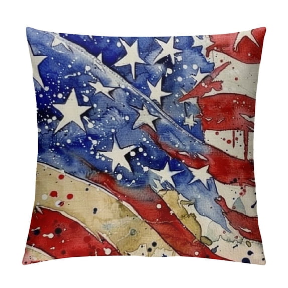 Chilfamy 4th of July&nbsp;Patriotic Throw Pillow Covers Vintage&nbsp;American Flag Decorative Independence Day Star Sign Pillow Case Watercolor Cushion Cover for Sofa  White